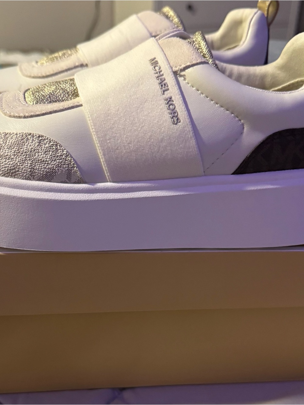 MICHAEL KORS Cream & Gold Slip-On Platform Sneakers - Picture 2 of 5